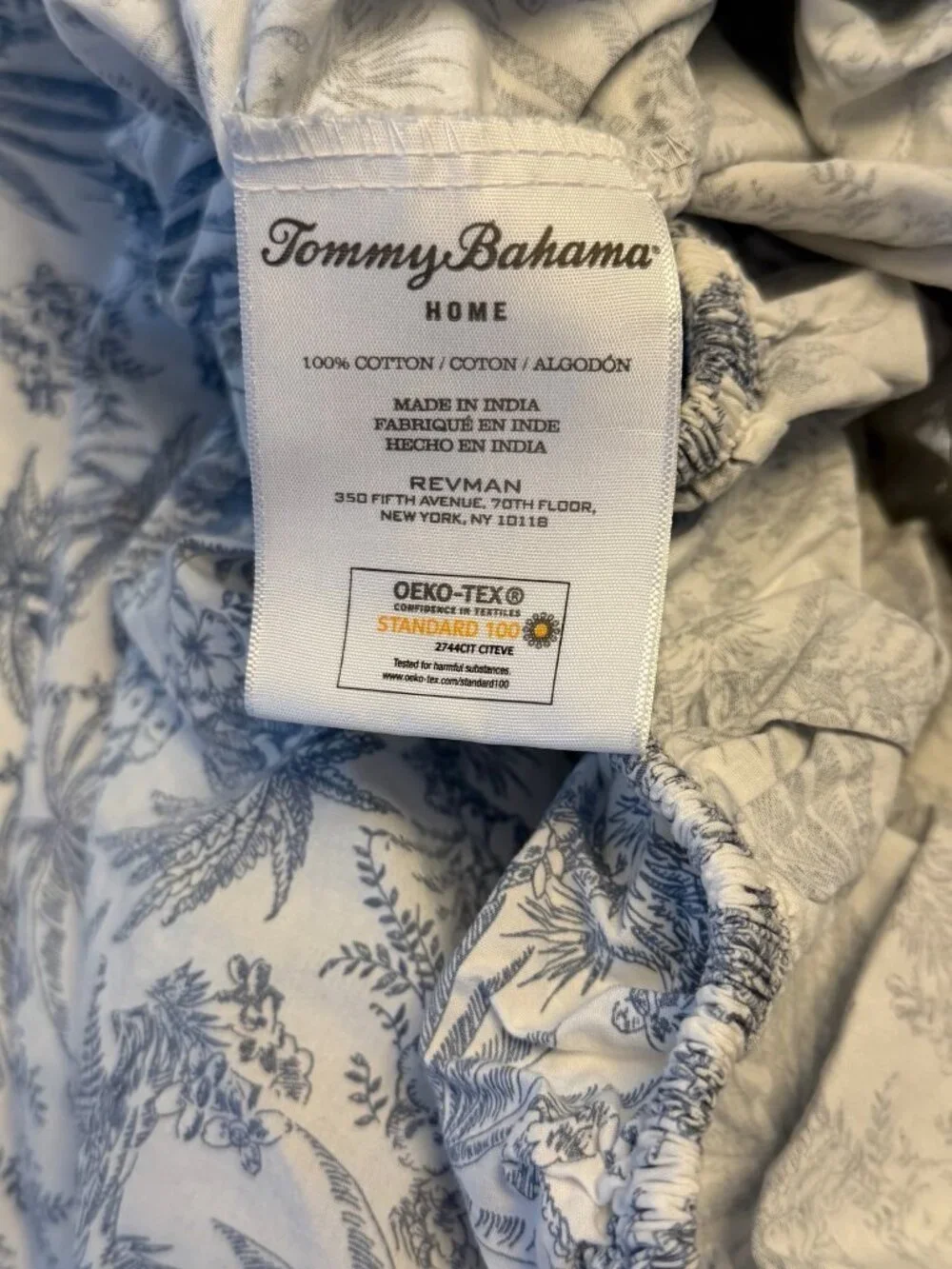 Tommy Bahama Home Queen Flat Fitted Sheet Standard Sham 20x26 Blue White Tropica